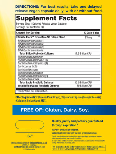 Ultimate Flora Extra Care Probiotic 30 Billion, 60 Delayed Release Vegan Caps