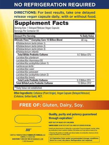 Ultimate Flora Everyday Care Probiotic 15 Billion, 60 Delayed Release Vegan Caps