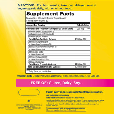 Ultimate Flora Women's Complete Probiotic 90 Billion, 60 Delayed Release Vegan Caps