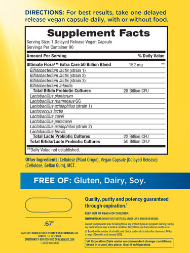 Ultimate Flora Extra Care Probiotic 50 Billion, 90 Delayed Release Vegan Caps