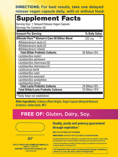 Ultimate Flora Women's Vaginal Care Probiotic 50 Billion, 60 Delayed Release Vegan Caps