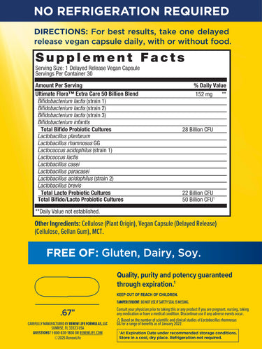 Ultimate Flora Extra Care Probiotic 50 Billion GO PACK, 30 Delayed Release Vegan Caps