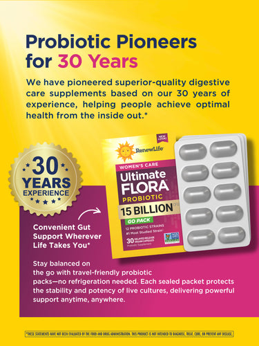 Ultimate Flora Women's Care Probiotic 15 Billion GO PACK, 30 Delayed Release Vegan Caps