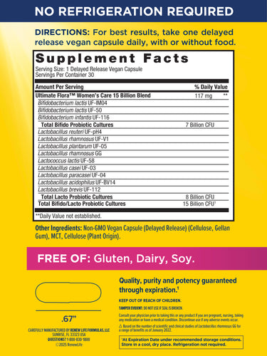 Ultimate Flora Women's Care Probiotic 15 Billion GO PACK, 30 Delayed Release Vegan Caps