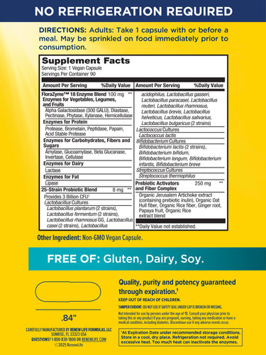 FloraZyme Digestive Enzymes Dr. Formulated, 90 Vegan Capsules