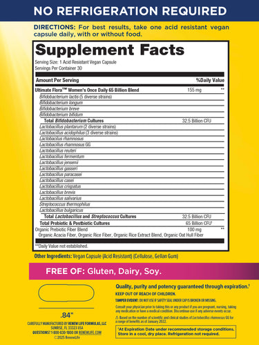 Ultimate Flora Women's Once Daily Probiotic 65 Billion, 30 Delayed Release Vegan Caps