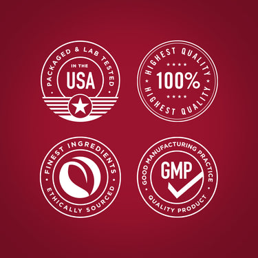 Infographic stating: Packaged and lab tested in the USA, 100% highest quality, finest ingredients ethically sourced, GMP certified.