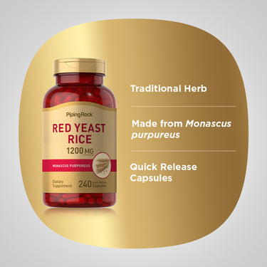 Product highlights graphic stating Traditional Herb, Made from Monascus purpureus, Quick Release Capsules.