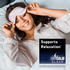 A smiling woman in bed adjusts her sleep mask alongside a graphic for Natural Vitality MaxCalm Sleep, stating 'Supports Relaxation*'.