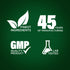 Infographic highlighting finest ingredients, 45 years of manufacturing, GMP quality, and lab-tested assurance.