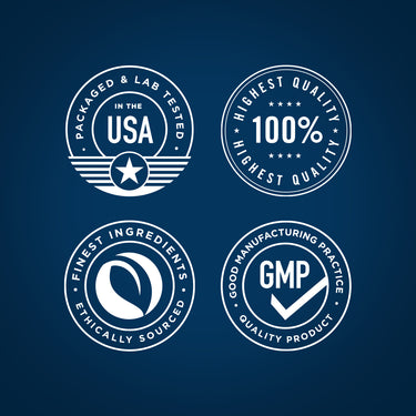 Infographic of highest quality, ethically sourced USA ingredients, packaged and lab tested as a GMP quality product.