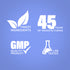 Infographic showing finest ingredients, over 45 years of manufacturing, GMP quality standards, and lab-tested assurance.