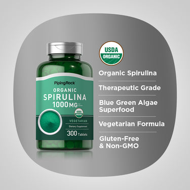Spirulina (Organic), 1000 mg (per serving), 300 Vegetarian Tablets
