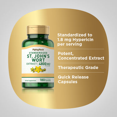 St. John's Wort 1.8% hypericin (Standardized Extract), 4800 mg (per serving), 180 Quick Release Capsules