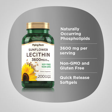 Sunflower Lecithin, 3600 mg (per serving), 200 Quick Release Softgels