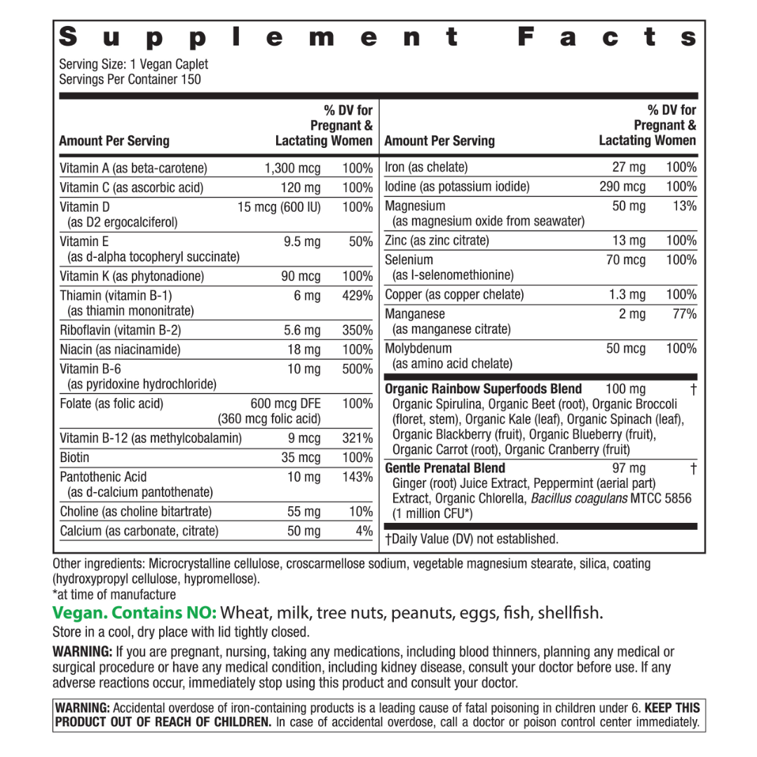 Prenatal One + Real Food Nutrients, 150 Vegan Caplets