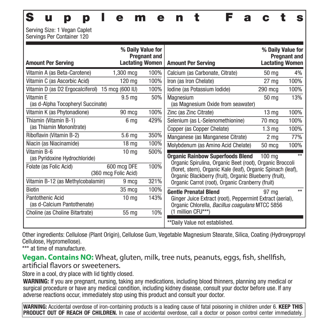 Prenatal One + Real Food Nutrients, 120 Vegan Caplets