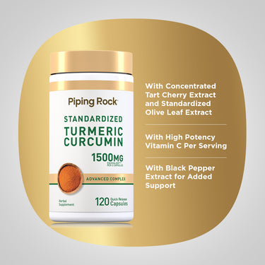 Product highlights graphic stating Concentrated Tart Cherry, Standardized Olive Leaf, High Potency Vitamin C, Black Pepper.