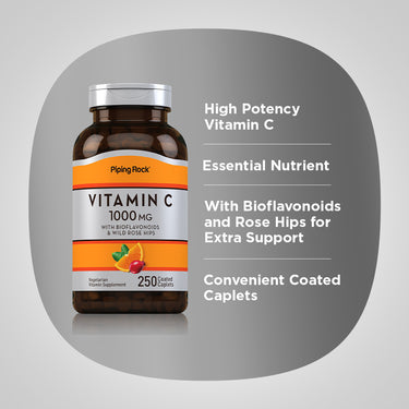 Vitamin C 1000 mg with Bioflavonoids & Rose Hips, 250 Coated Caplets