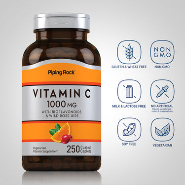 Vitamin C 1000 mg with Bioflavonoids & Rose Hips, 250 Coated Caplets