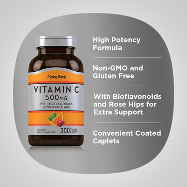 Vitamin C 500 mg with Bioflavonoids & Rose Hips, 300 Coated Caplets