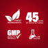 Infographic stating: Finest ingredients, 45 years of manufacturing, GMP quality product, lab tested for assurance.