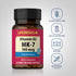 Vitamin K-2 bottle with icons indicating gluten, wheat, milk, lactose free, non-GMO, no artificial flavors, sweeteners, preservatives.