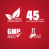Infographic detailing finest ingredients, 45 years of manufacturing, GMP quality products, and lab testing for assurance.