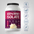 Whey Protein Isolate bottle with icons indicating gluten and wheat free, vegetarian, soy free, non GMO, and no artificial additives.