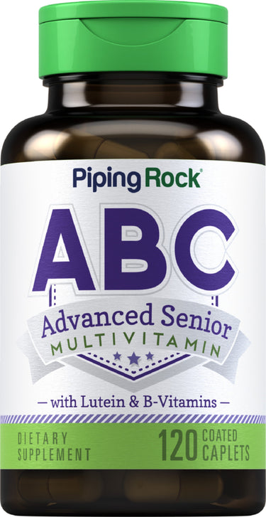 ABC Advanced Senior Multivitamin with Lutein and B-Vitamins, 120 coated caplets for daily health.