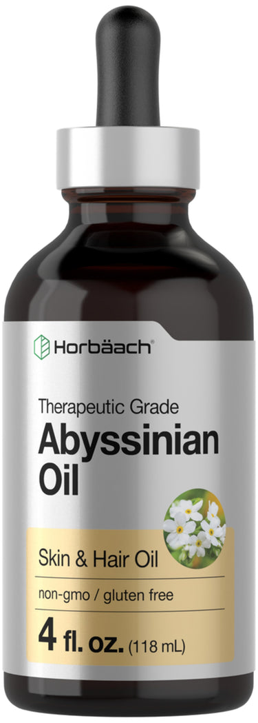 Horbäach Abyssinian Oil 4 fl. oz. (118 mL) dropper bottle, therapeutic grade, skin and hair oil, non-GMO, gluten-free.