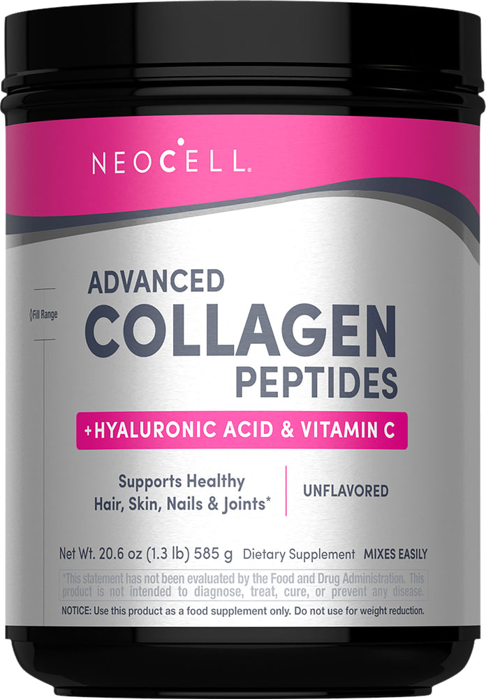 Neocell Advanced Collagen Peptides with Hyaluronic Acid and Vitamin C powder, 20.6 oz (1.3 lb).