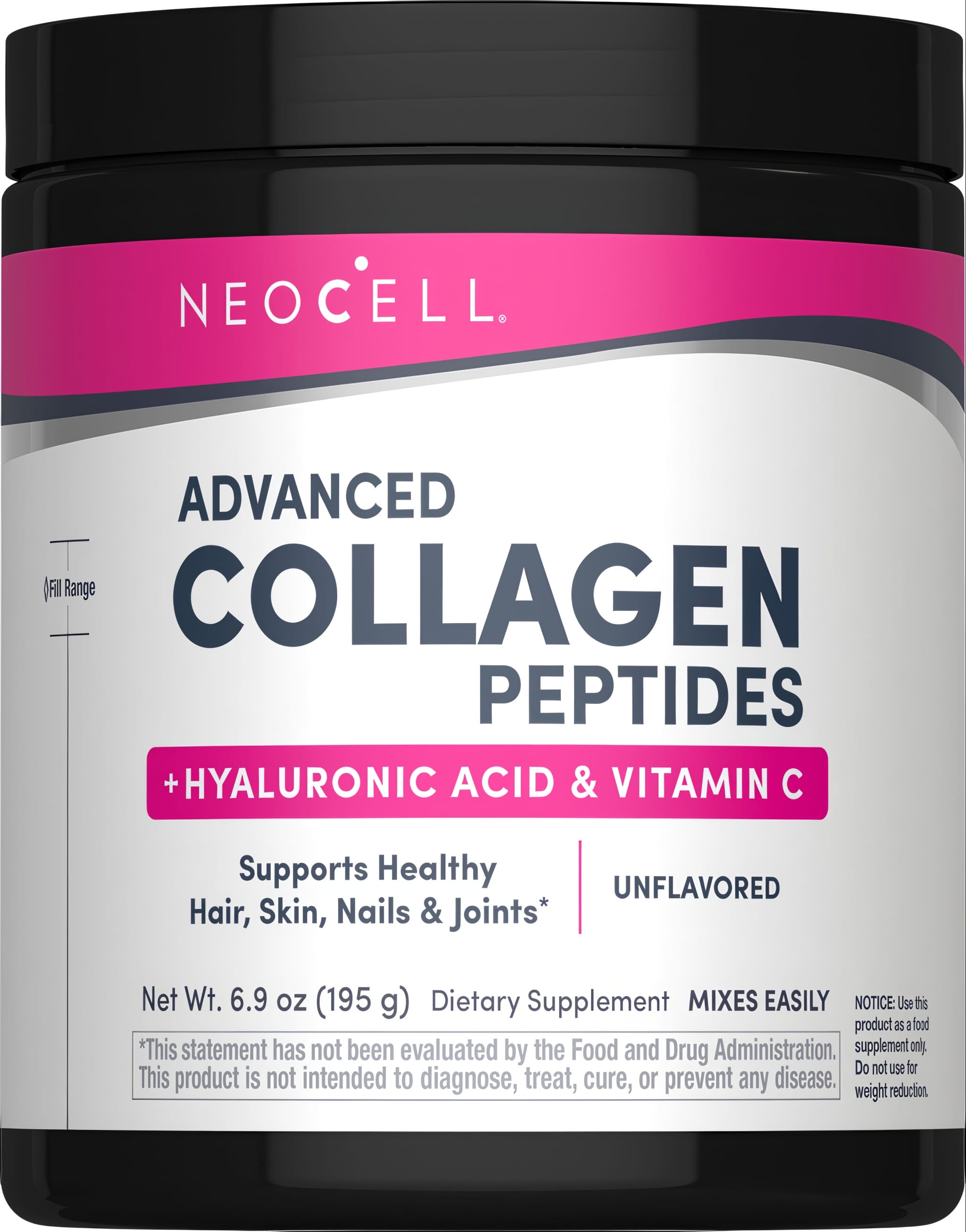 NEOCELL Advanced Collagen Peptides with Hyaluronic Acid and Vitamin C Powder, 6.9 oz (195 g) shown.