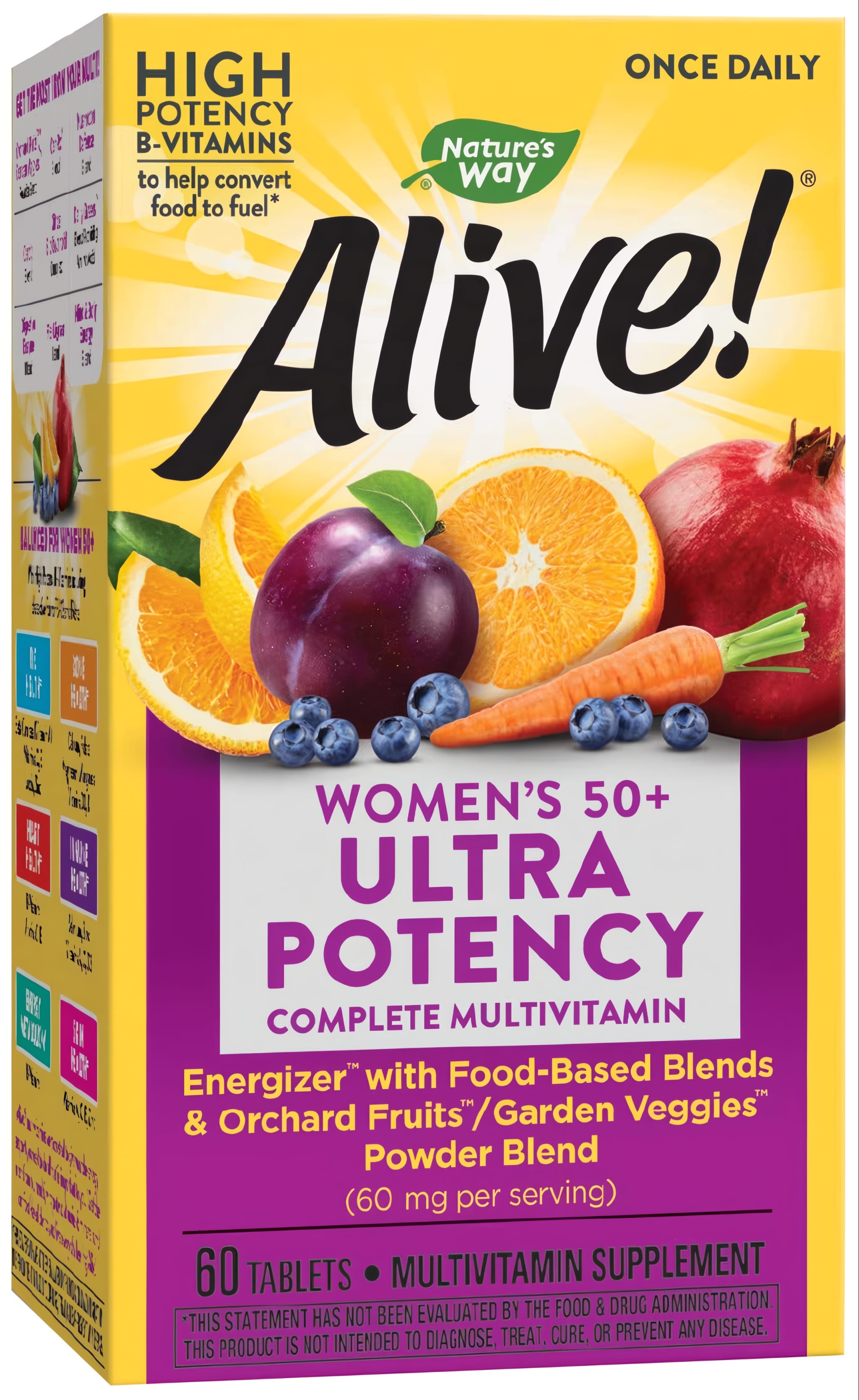 Nature's Way Alive Once Daily Women's 50+ Ultra Potency Complete Multivitamin, with 60 tablets.