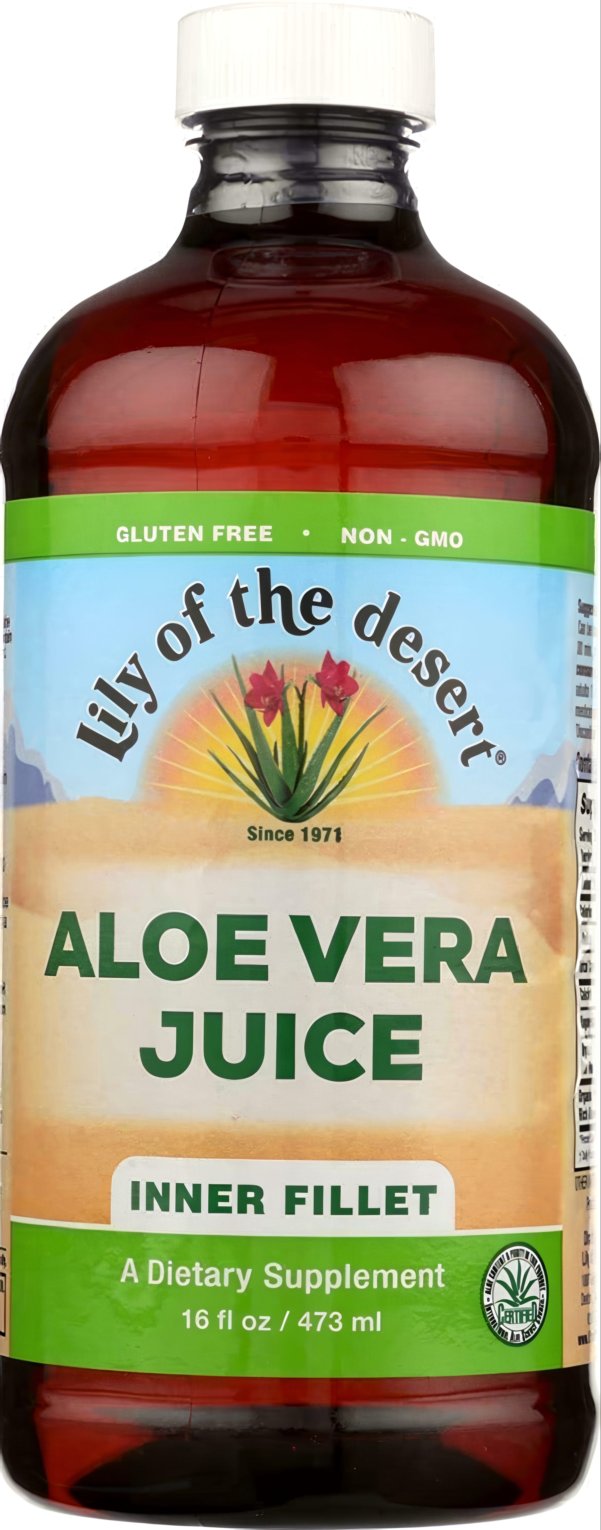 Lily of the Desert Aloe Vera Juice, Inner Fillet, 16 fl oz (473 ml), Certified Organic, Gluten Free, Non-GMO.