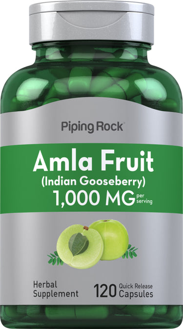 Amla Fruit (Indian Gooseberry) supplement, 1,000 MG per serving, 120 quick-release capsules.