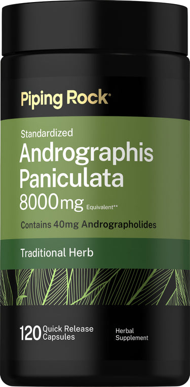 Standardized Andrographis Paniculata 8000mg, 120 Quick Release Capsules, a traditional herbal supplement.