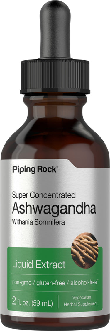 Ashwagandha Liquid Extract, Super Concentrated, non-gmo, gluten-free, alcohol-free, Vegetarian Herbal Supplement, 2 fl. oz. (59 mL).