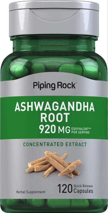 Ashwagandha Root supplement with 920 mg per serving, 120 quick release capsules.