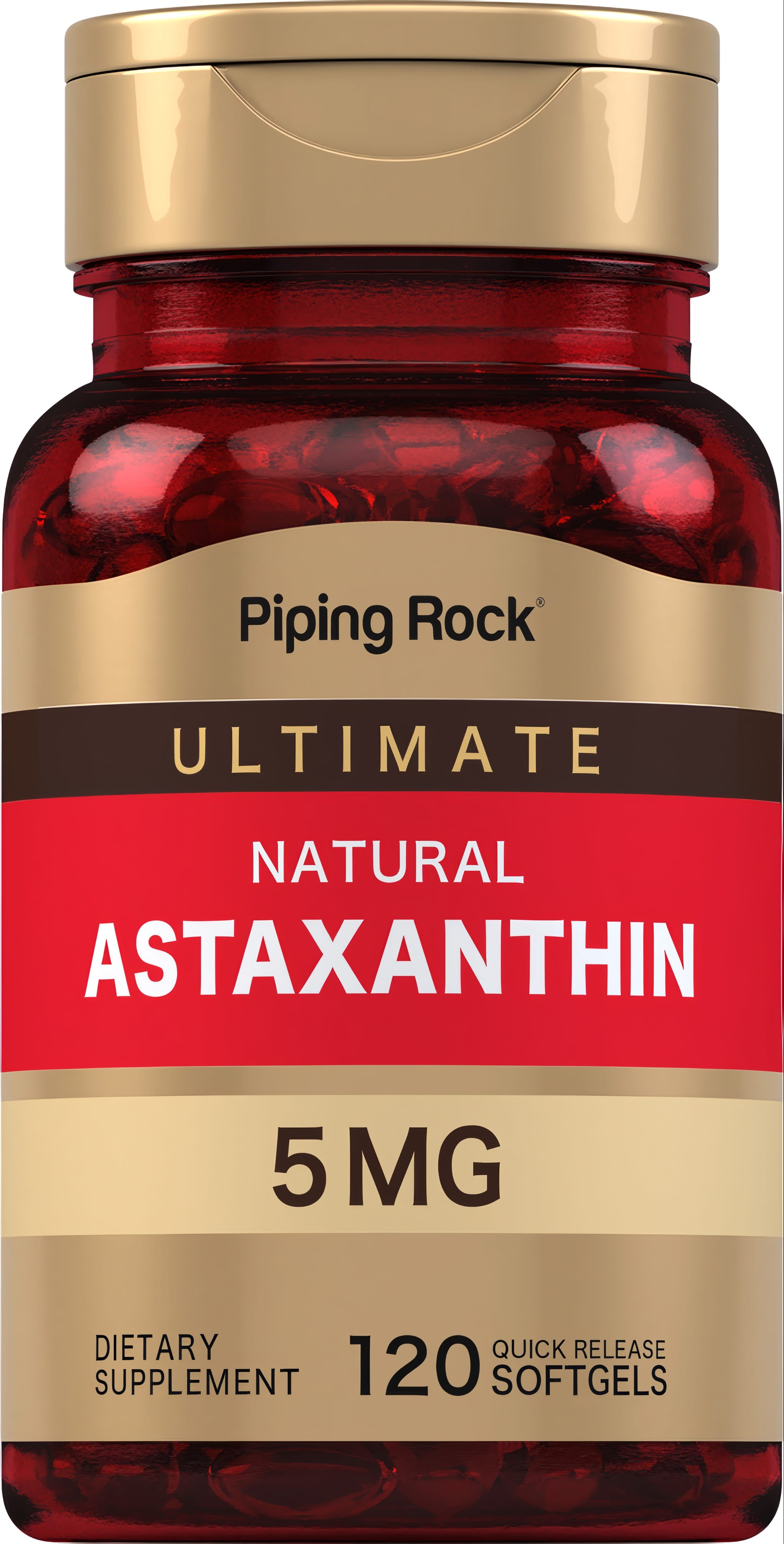 ULTIMATE NATURAL ASTAXANTHIN 5 MG dietary supplement with 120 quick-release softgels.