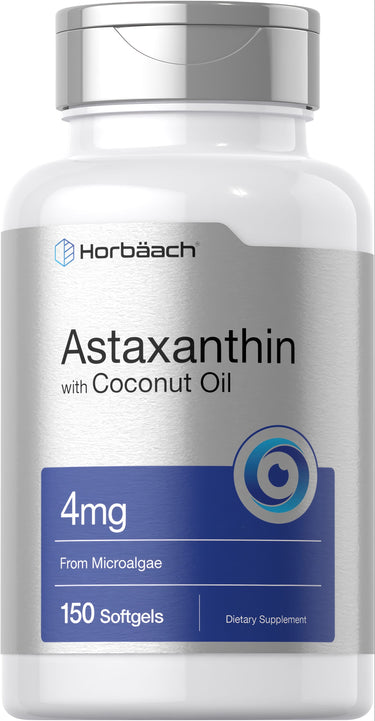 Horbäach Astaxanthin with Coconut Oil 4mg from Microalgae, 150 Softgels Dietary Supplement.