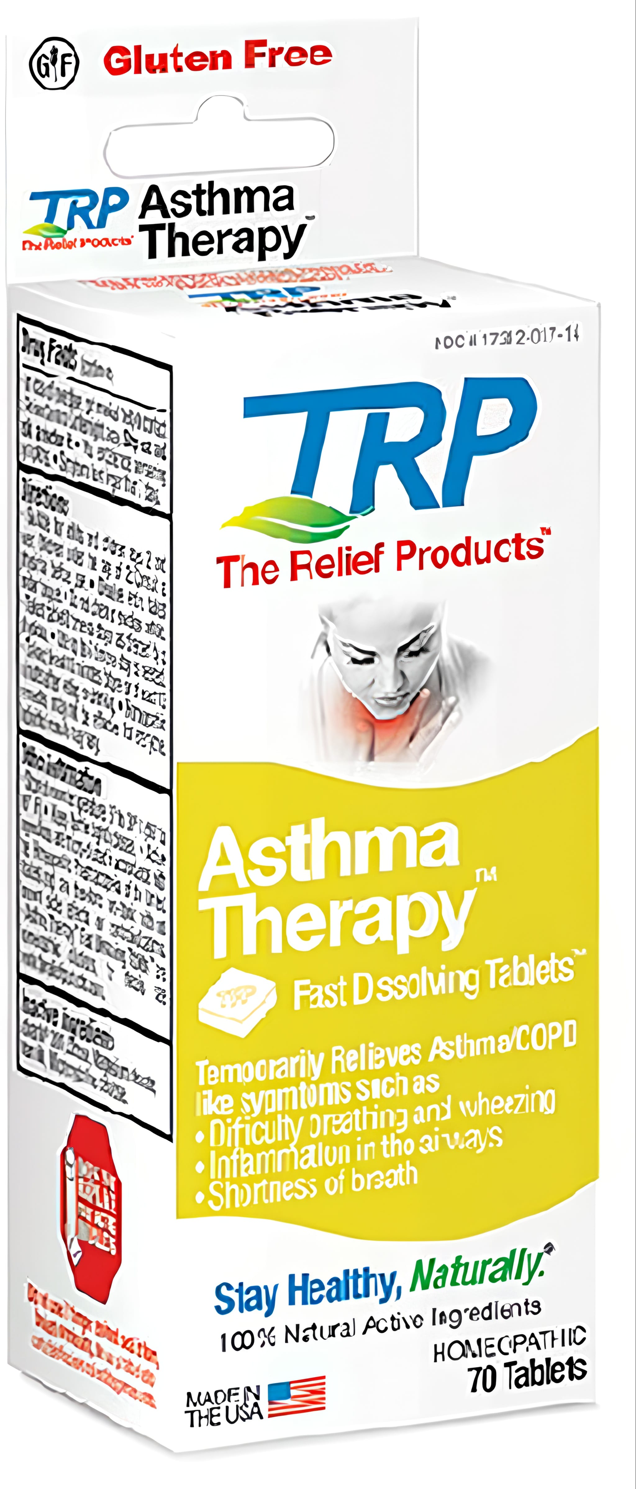 TRP Asthma Therapy 70 Fast Dissolving Tablets. Gluten Free. Temporarily relieves Asthma/COPD symptoms. 100% Natural, Homeopathic.
