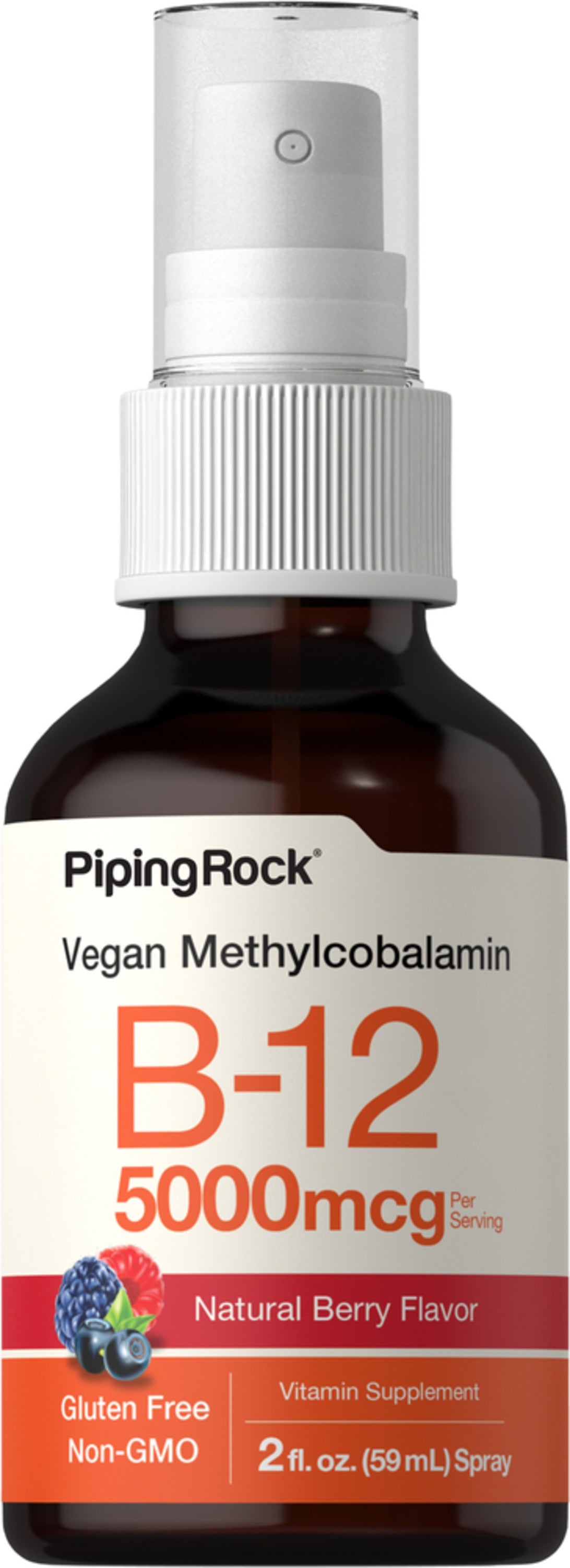 B-12 Spray (Natural Berry), 5000 mcg (per serving), 2 fl oz (59 mL) Bottle