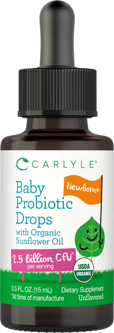 Carlyle Baby Probiotic Drops, 0.5 FL. OZ. (15 mL), with Organic Sunflower Oil, 2.5 billion CFU, USDA Organic, Newborn and up.