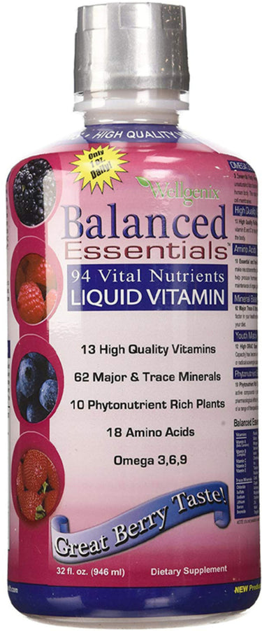 Balanced Essentials 94 Vital Nutrients Liquid Vitamin, 32 fl. oz. (946 ml) with a great berry taste.