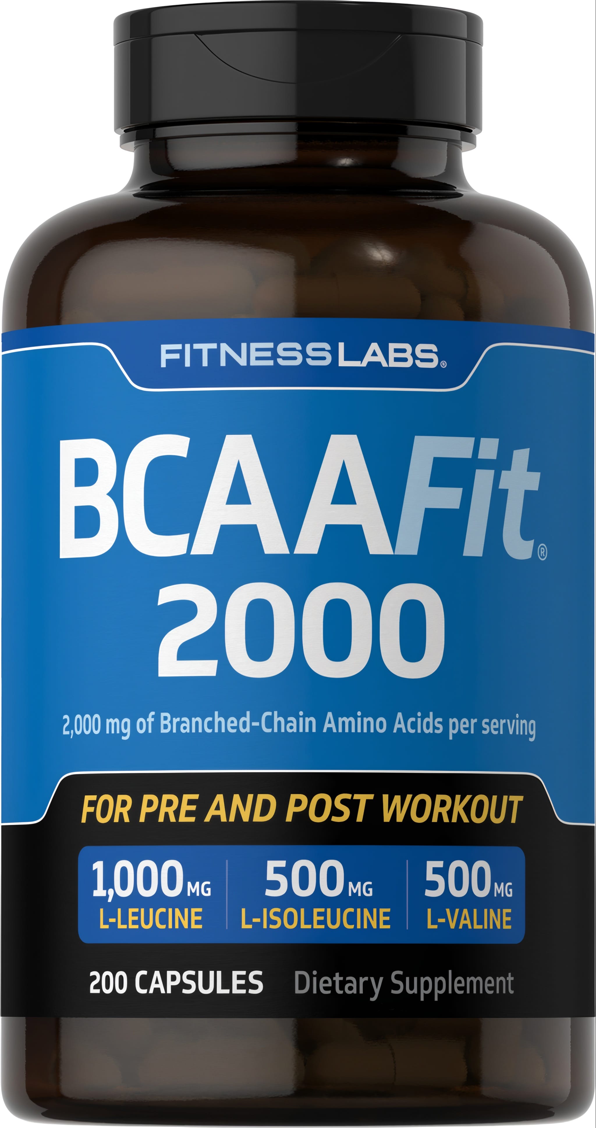 BCAAFit 2000, 2000 mg (per serving), 200 Capsules
