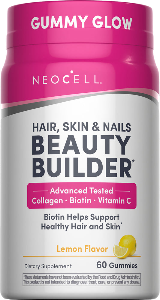 Neocell Gummy Glow for hair, skin, and nails with collagen, biotin, and vitamin C in lemon flavor; 60 gummies.