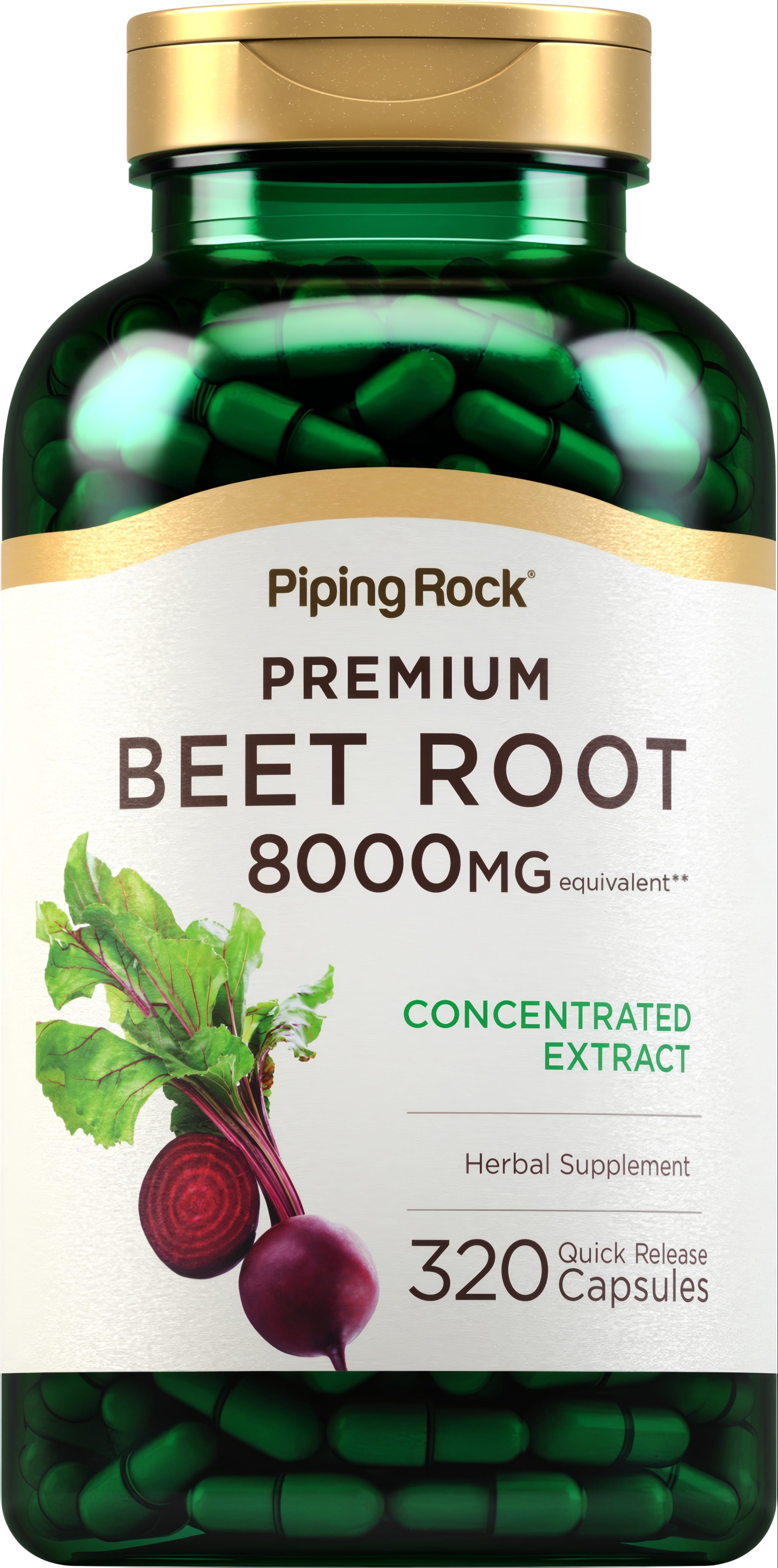 Beet Root 8000MG supplement with 320 quick-release capsules.