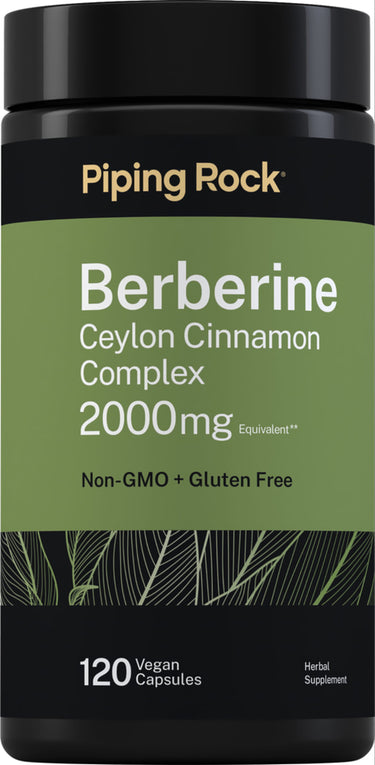 Berberine Ceylon Cinnamon Complex, 2000mg equivalent, non-GMO, gluten-free, 120 vegan capsules, herbal supplement.