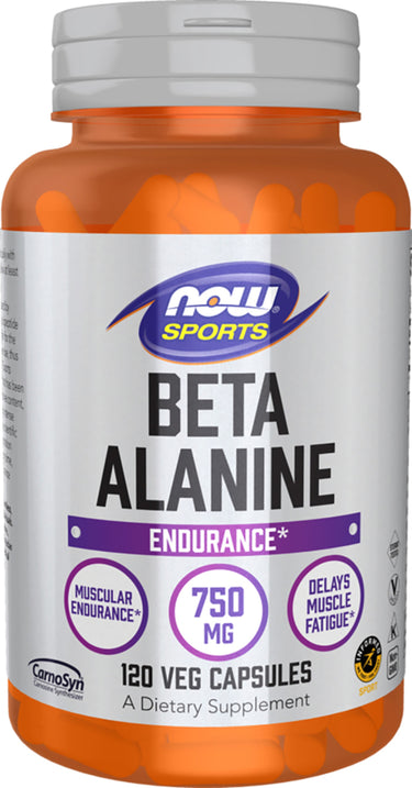 NOW SPORTS Beta Alanine 750 MG, 120 Veg Capsules: Enhances endurance, supports muscular endurance, delays muscle fatigue.